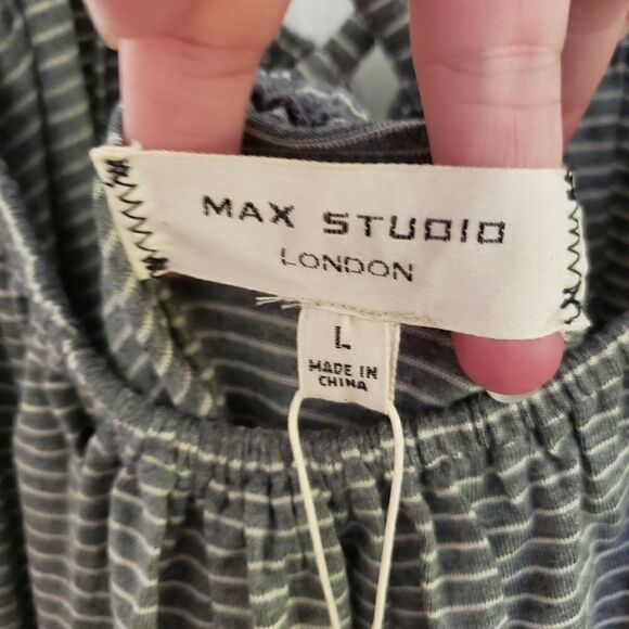 Max Studio London Striped Racerback Cami Tank Gray/White - Picture 6 of 7